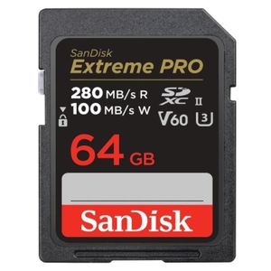 CARTE MÉMOIRE SanDisk Extreme Pro 64GB V60 UHS-II 280/100MBs