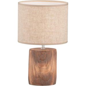 LAMPE A POSER Fischer  Honsel Lampe de table Malik eéton aspect bois avec abat-jour en tissu et interrupteur à corde, béton couleur bois et li21