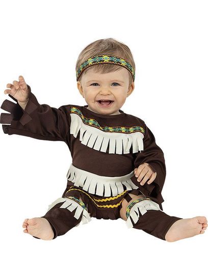 Déguisement Bébé Indien - Marron - Taille 6-12 Mois (67-69 Cm) - Haut, Pantalon, Bandeau - Soirée Western