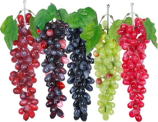 Lot De 6 Grappes De Raisins Artificiels - Noir, Vert, Violet - Déco Mariage, Maison, Extérieur - 15-18 Cm