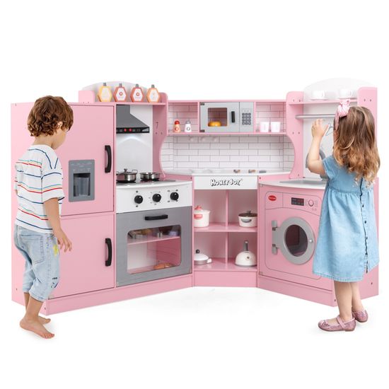 RedCrab Cuisine Jouet Enfant 45 Pièces – Cuisine Interactive Avec Vapeur Froide, Sons, Lumières & Eau – Rose – Jeu D’Imitation Pour 3 Ans+