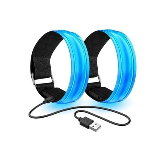 2PCS Brassard LED Rechargeable Bleu - Brassards Réfléchissants Pour Course Et Marche Nocturne