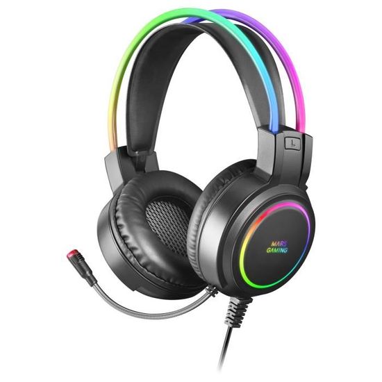 Casque Gaming Mars Gaming MHRGB Noir - Microphone Professionnel - Son Spatial - Éclairage RGB Flow