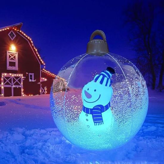 Déco Noël Gonflable - Boule Géante PVC 35 Cm - Pour Extérieur - Résistante Intempéries - Multicolore - Facile à Ranger