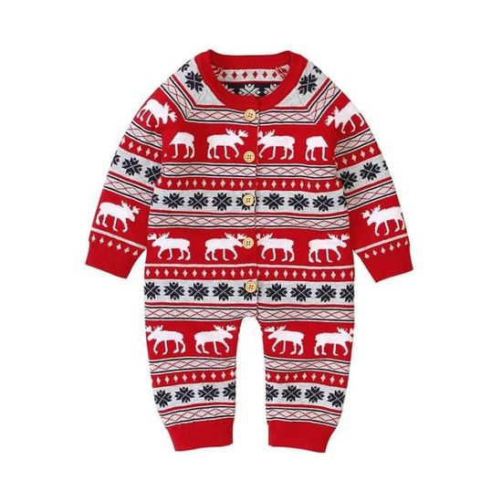 Combinaison Bébé Noël Tricotée - Manches Longues - Taille 0-24 Mois - Motifs Festifs - Chaud Et Doux