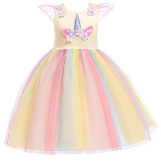 Filles Princesse Robe Paillettes Tulle Fleur Arc-En-Ciel Col Rond Sans Manches Robe Formelle Fête D'anniversaire Mariage Demoiselle D'honneur Fille Robes De Soirée Enfant Bébé Âge pour 3-9 Ans