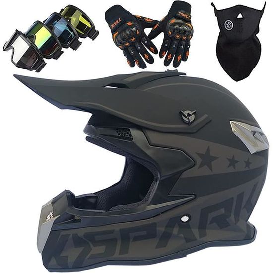 Set Casque Motocross Enfant MRDEAR Design Rouge Toile D'araignée - Intégral Avec Lunettes, Masque Et Gants - Tailles S à XL, Certifié DOT