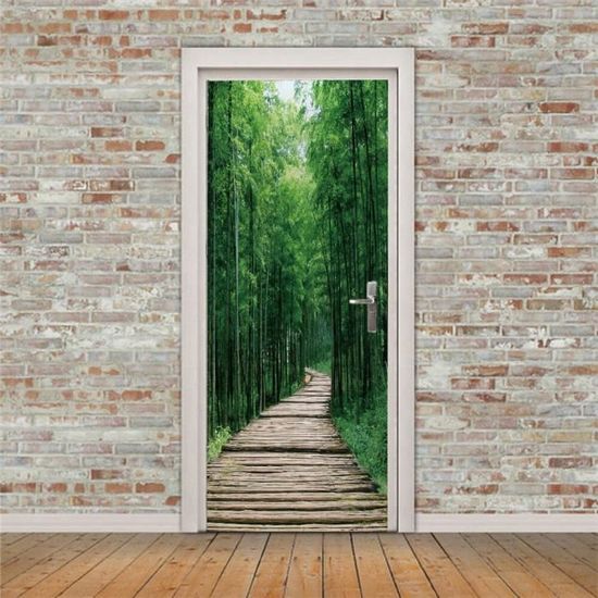 Poster Pour Porte 3d Stickers Porte Bambou Auto-AdhéSif Mural DéCoration De La Maison Stickers Muraux Chambre Salon Amovible Affiche Art Autocollants-77x200 Cm Sticker Porte Trompe L'oeil
