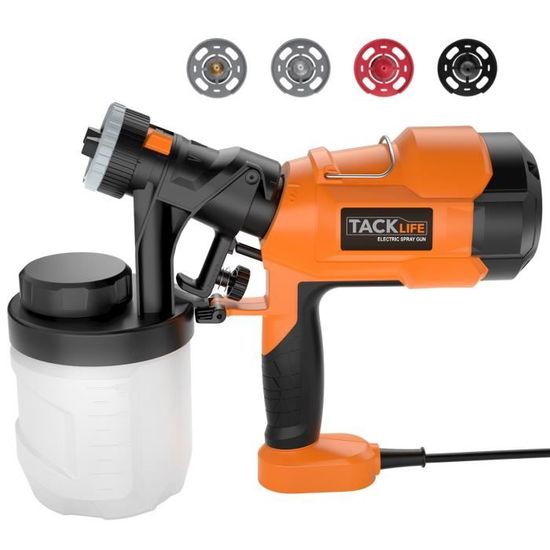 Pistolet à Peinture, Pulvérisateur électrique TACKLIFE HVLP, Débit Maximum de 800ml/min, 3 Modes de Peinture et 4 Buses - SGP15AC