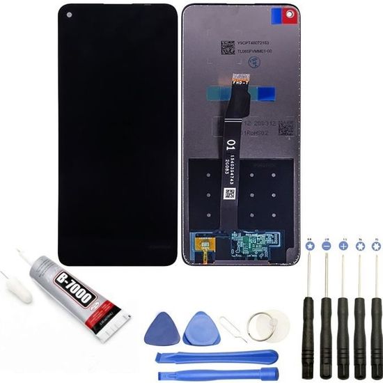 Ecran complet : Vitre tactile + ecran LCD compatible avec Huawei P40 lite 5G 6.50" noir CDY-NX9A + Kit outils + Colle B7000 Offerte