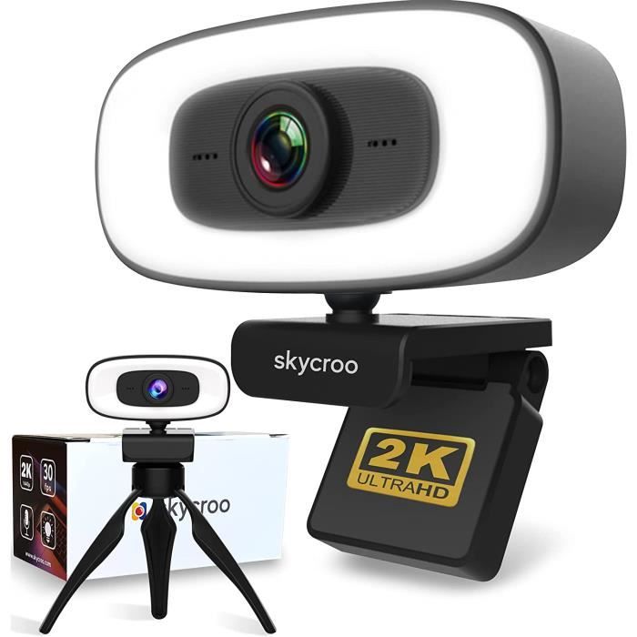 Skycroo webcam pour pc trepied - camera ordinateur 2k micro accessoire  bureau gaming led series mini video caméra hd pro compat - Cdiscount  Informatique