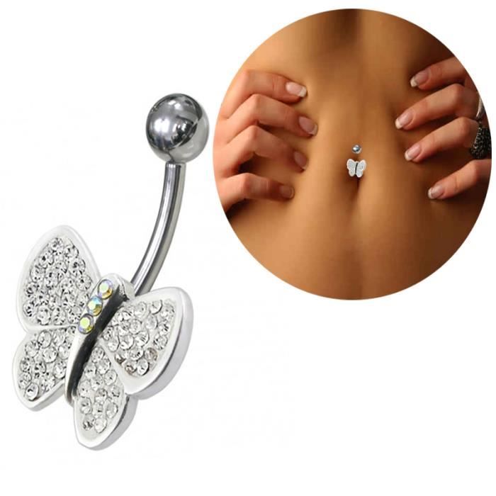 Bijou Piercing De Nombril Papillon Orné de Zircons Clairs