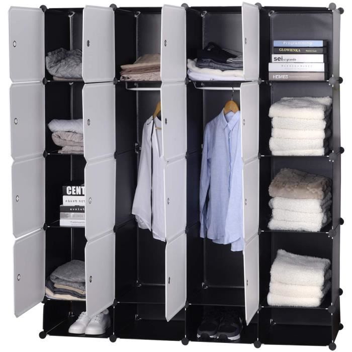 WOLTU SR0090sw Armoire Plastique Chambre Faite de modules avec 2 Tringle à vêtements pour Le Stockage de vêtements, Accessoires, Jou