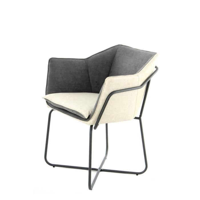MARIETTA Fauteuil moderne bi-tons anthracite et crème