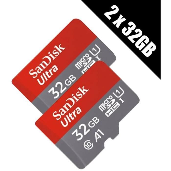 Cartes mémoire SanDisk 2 x 32 GB Ultra A1 Carte Micro SDHC avec Adaptateur SD 98 MBS (Multi Pack 2 x sdsquar-032g-gn6ma) 7867