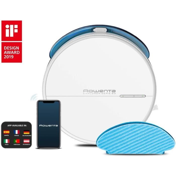 Rowenta X-Plorer Serie 60 Aspirateur Robot Laveur Autonomie 1h30 Sols durs Tapis Filtre allergènes 6 cm de hauteur idéal pour aspire