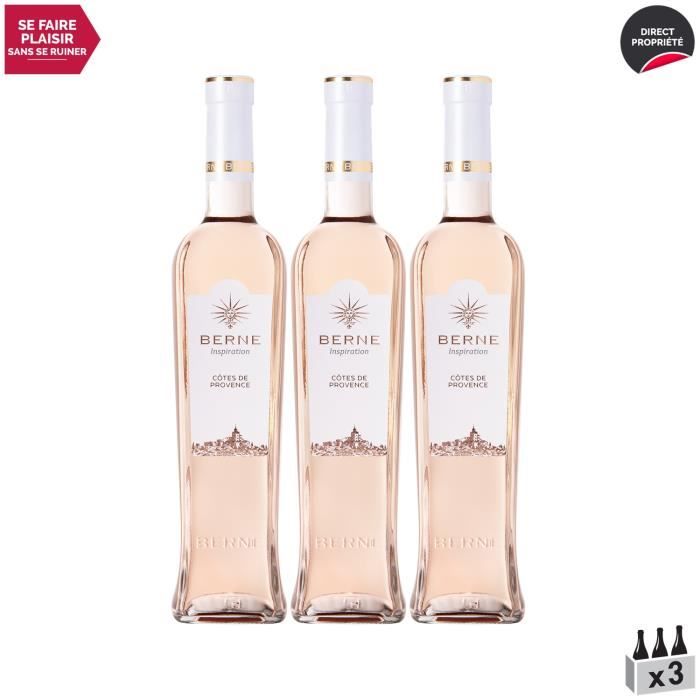 Côtes de Provence Inspiration Rosé 2020 - Lot de 3x75cl - Berne - Vin AOC Rosé de Provence - Cépages Grenache, Syrah, Cinsault