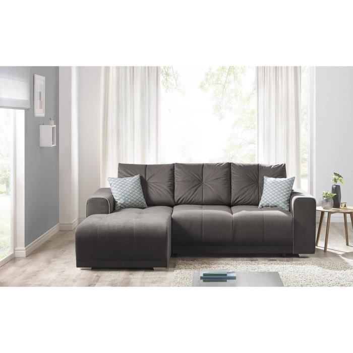 Canapé d'angle convertible LISBONA Marron Angle gauche Convertible Coussins décos Passepoil