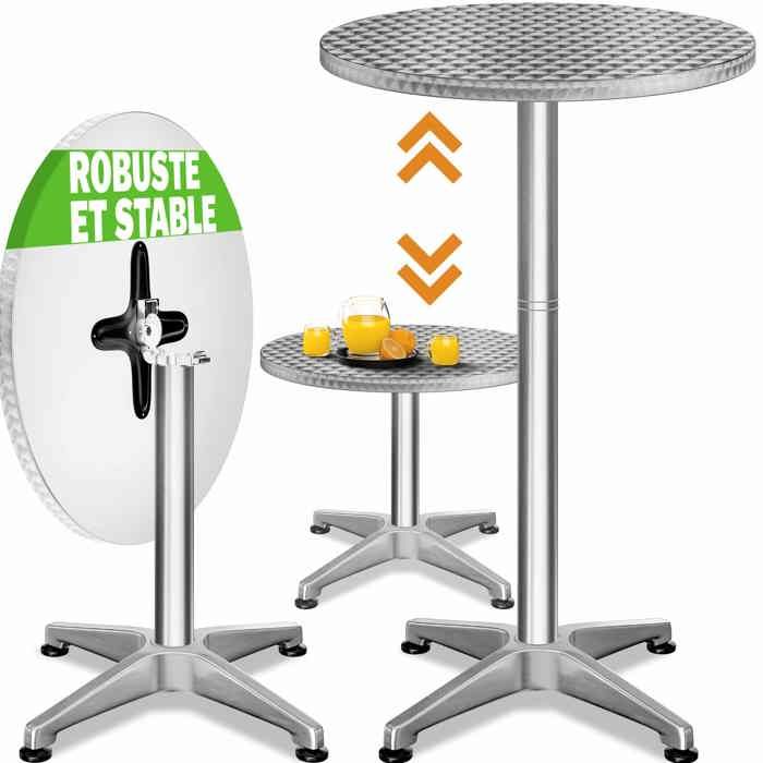 Table de bar 2en1 alu hauteur réglable - 70cm/115cm - Cuisine jardin terrasse