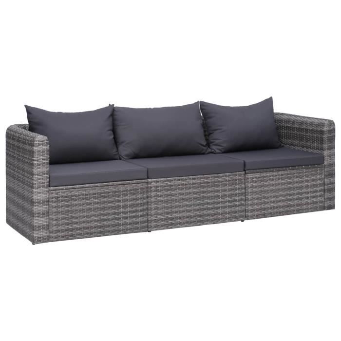 Meuble de jardin 3 pcs avec coussins Gris Résine tressée pois:36 -XIF