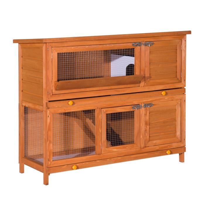 Cage a lapin poulailler clapier en bois de pin de grande taille avec 2 etages 120x48x100cm