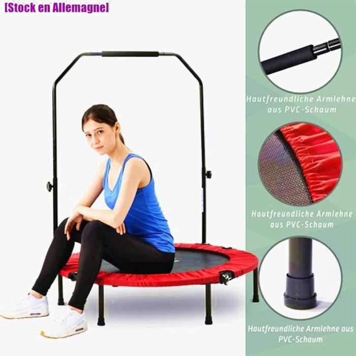 Mini Trampoline 40- Rebondeur de fitness pliable mini trampoline avec poignée en mousse ajustable, charge max. 100 kg, Ø 102 cm, rou