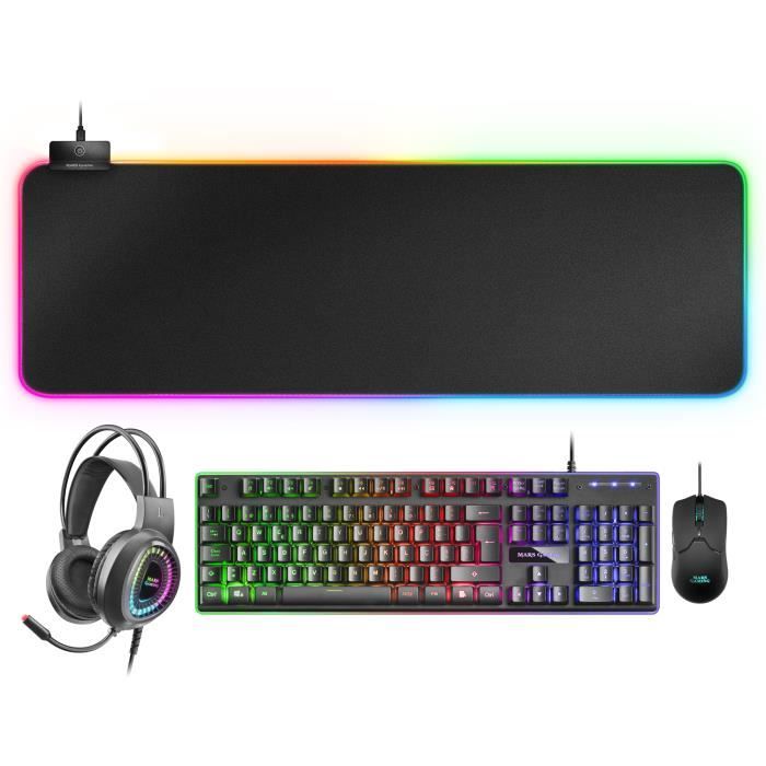 Mars Gaming MCPEXPT - Combo Clavier H-Mech + Souris + Casque RGB + Tapis de souris RGB - Portugais