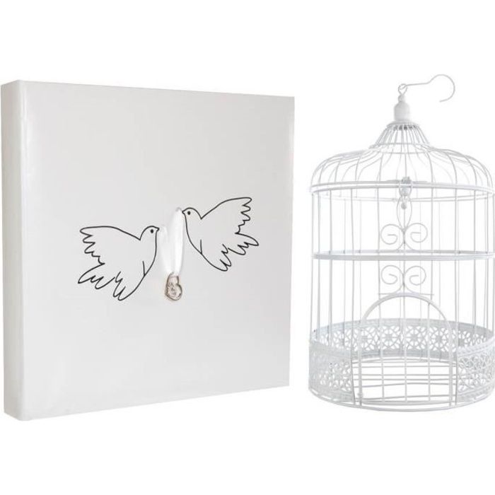R/3871-3032- 1 Pack mariage colombes avec urne cage et livre d'or