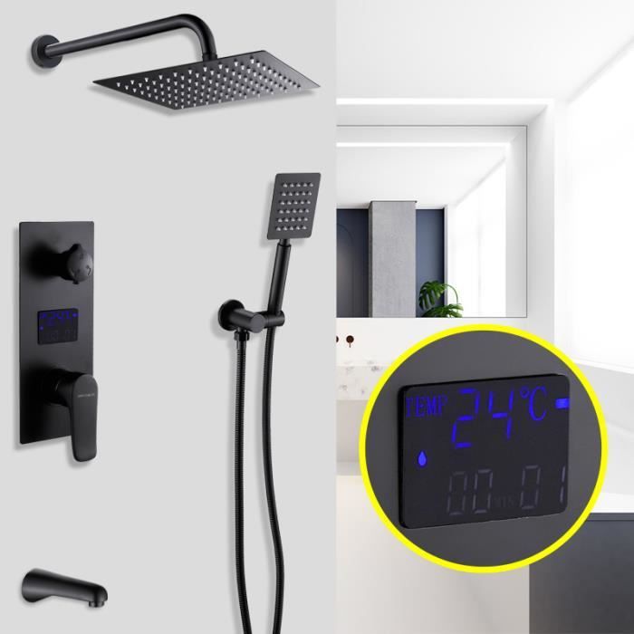 Colonne de Douche Encastrée avec l'Écran Digital LCD Système Douche Murale - Noir
