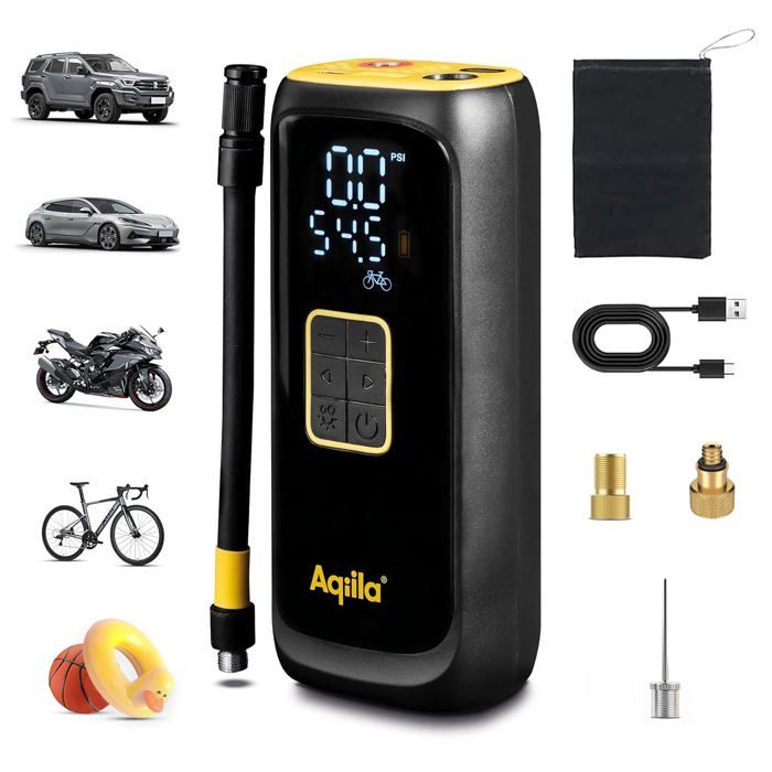 Gonfleur pneus - Aqiila - Airbird C4 - Puissant 20-22L/min - Arrêt automatique - Lampe de poche intégrée