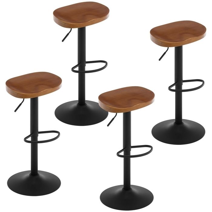 Tabouret Bar Pivotant - WOLTU - Assise en bois massif - Cadre Métal - Réglable en Hauteur - Marron