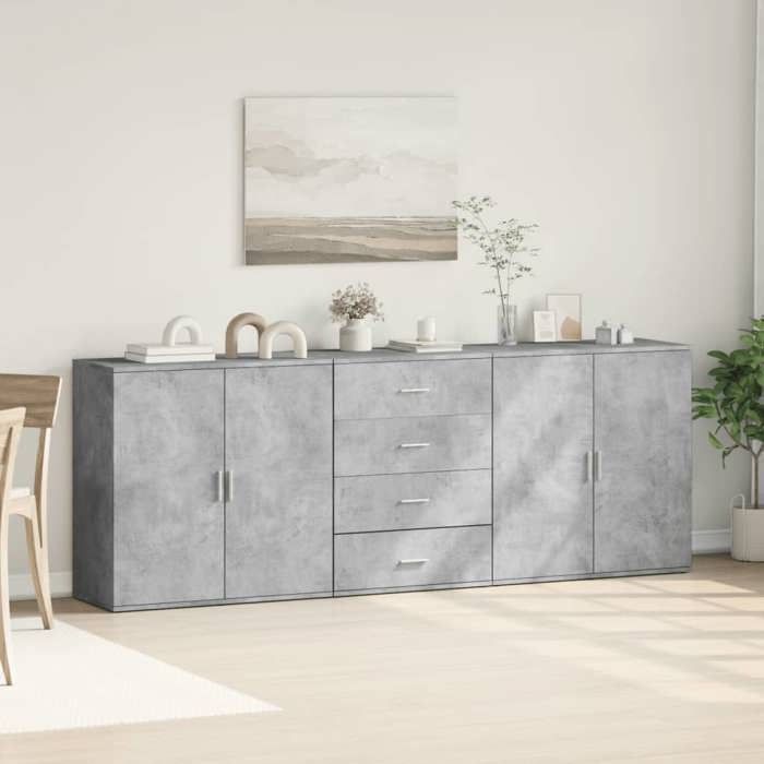 vidaXL Buffets 3 pcs gris béton bois dingénierie armoire de rangement meuble dentrée meuble dappoint meuble de 3276612