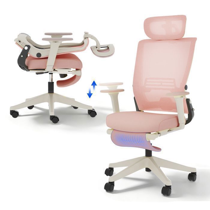 Flexispot Chaise de Bureau Ergonomique Chaise Pliante avec Support Lombaire Appui-Tête 2D Chaises avec Repose-Pieds Rose