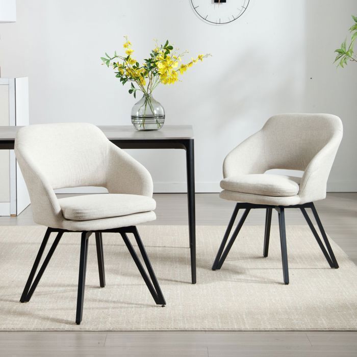 Wahson Chaise de Salle à Manger Lot de 2 Chaise Salle à Manger avec Accoudoirs Chaise de Salon Pivotante pour Cuisine Lin Avoine