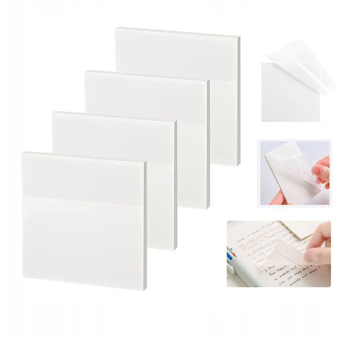 JJiaoLinin Transparent Sticky Notes,200 Pcs Notes Autocollantes Transparentes Set de Notes Adhésives Réutilisable Étanche Notes Autocollantes Stickers pour la lecture, l'étude, la maison, le bureau
