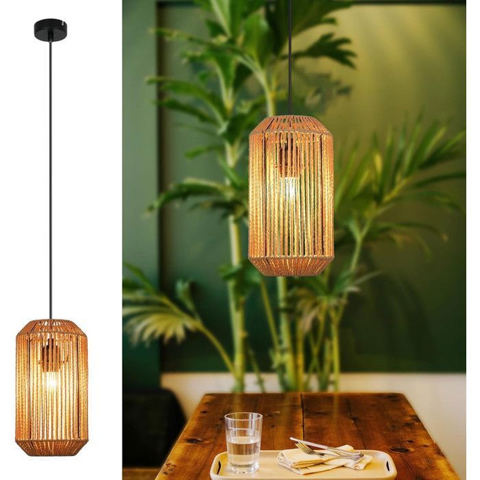 Homefire Suspension Vintage - 1 flamme E27 Lanterne longue design Lampe à suspension corde de chanvre pour chambre Salon Couloir