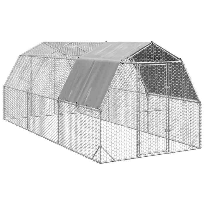 Comparer les prix de vidaXL Poulailler avec toit 2,5x6x2,25 m acier galvanisé, poulailler de promenade, enclos à poules accessible, cage à poules