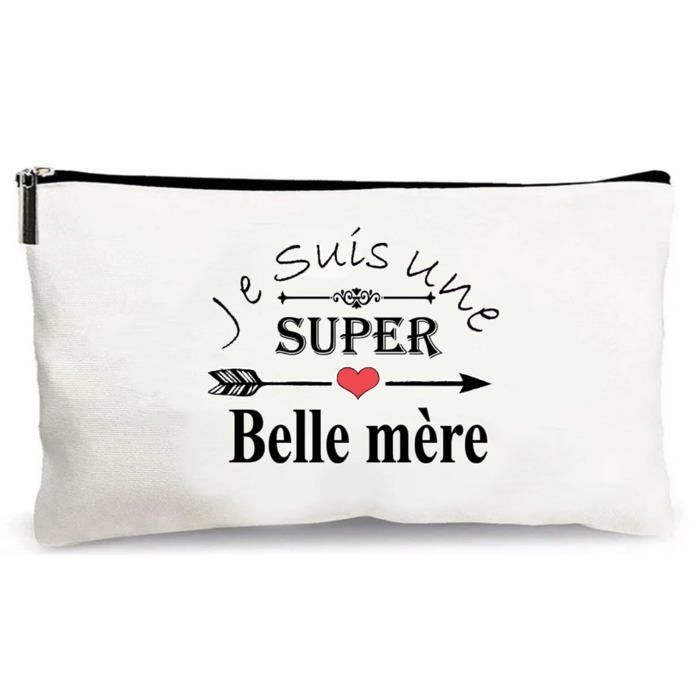 Trousse De Maquillage Beige "Je Suis Une Super Belle-mère" - Cadeau Fait Main - 21x14 Cm