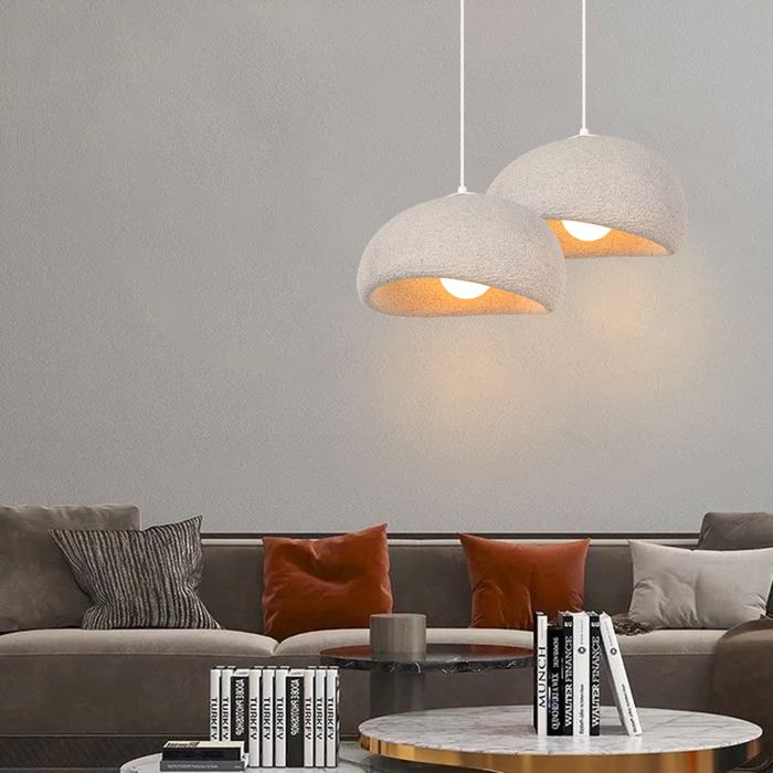 DLGLOLIN 2X Suspension Vintage Lustre de Milieu du Siècle Abat-jour en Résine de Dôme Gris Ø50cm E27 Luminaire de Couloir Salon