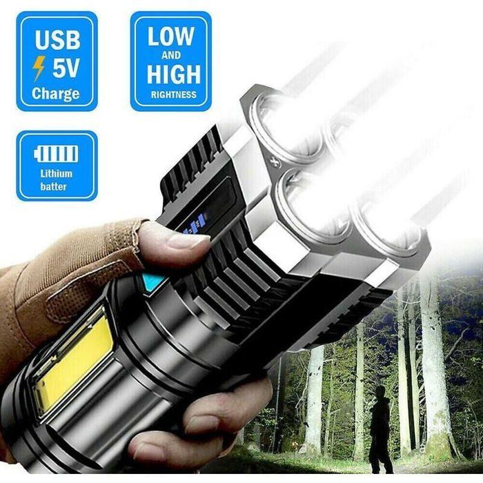 uper Bright 10000000lm Torche Led Lampe de Poche Usb Rechargeable Tactique Lumière Chaude（argent） Label