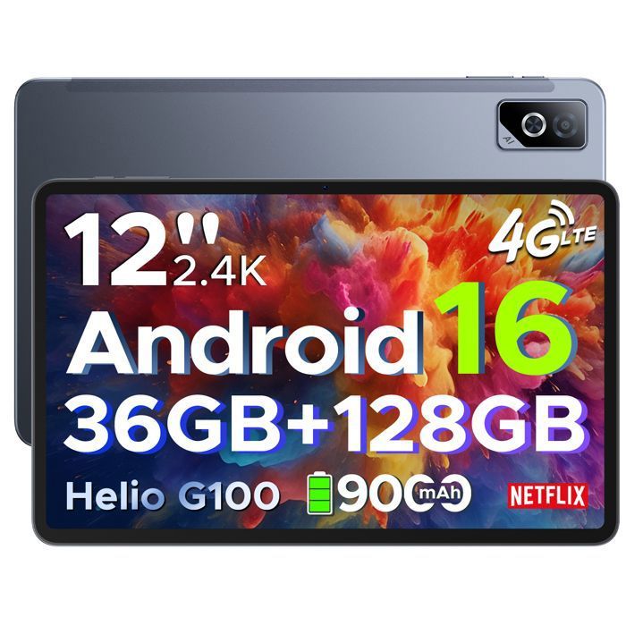 DOOGEE Tab G6 Pro Tablette Tactile Android 162.4K90Hz12Helio G10036GB+128GB4G WiFi9000mAhDouble Haut-Parleurs - GRIS