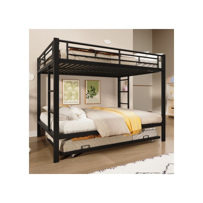 Lit superposé 140 x 200cm structure en fer lit mezzanine avec lit gigogne 90x190cm Cadre de lit trois places Sans matelas Noir Lit superposé 140 x 200cm structure en fer lit mezzanine avec lit gigogne 90x190cm Cadre de lit trois places Sans matelas Noir