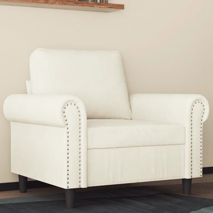 Fauteuil en velours - vidaXL - Crème - 60 cm - 92x77x80 cm - Cadre en métal - Assise confortable - Design moderne