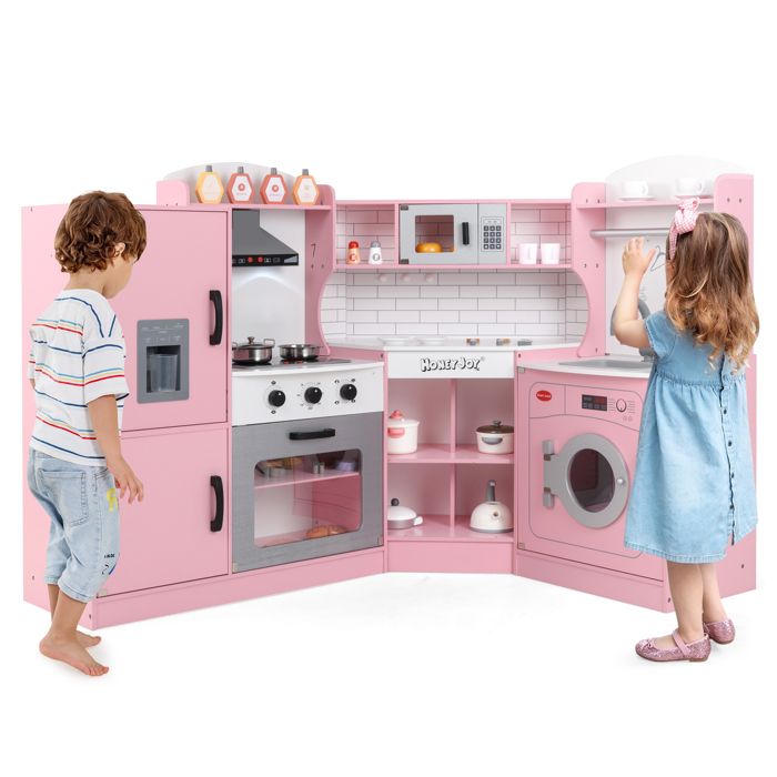 Cuisine Enfants XXL COSTWAY en Bois - 15 Accessoires Effet Lumière & Sonore Cadeaux Festifs Luxueux Rose Cuisine Enfants XXL COSTWAY en Bois - 15 Accessoires Effet Lumière & Sonore Cadeaux Festifs Luxueux Rose