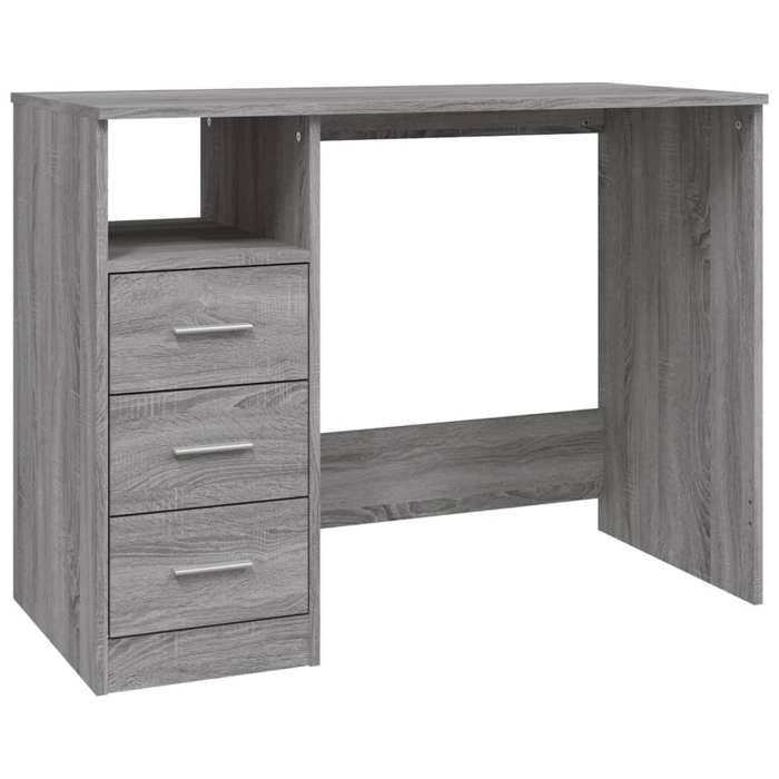 Bureau avec tiroirs - JILL - Sonoma gris - 102x50x76 cm - Bois dingénierie - 3 tiroirs - Compartiment ouvert