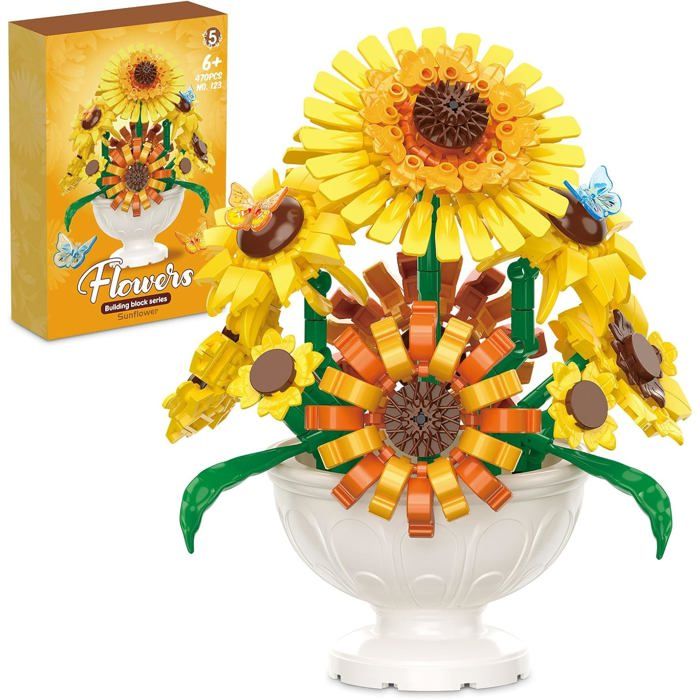HIGH GODO – Ensemble de construction de bouquet de fleurs et papillons, blocs de construction pour arbres bonsaï avec fleurs et housse anti-poussière