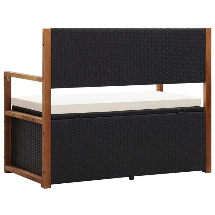 Sale 2026 Banc de jardin - BURKE - Banquette balcon - 115 cm - Résine tressée et bois dacacia Noir BB609