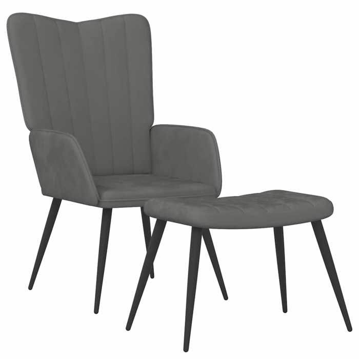 Les Soldes Chaise de Détente (1 PLACE) - CLOUD - Fauteuil Relax/Chambre à Coucher - avec repose-pied Gris foncé Velours J6570