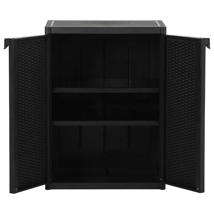 Armoire de rangement de jardin - MEUBLECHIC - Noir - 65x45x88 cm - Aspect rotin - 2 étagères - Polypropylène durable