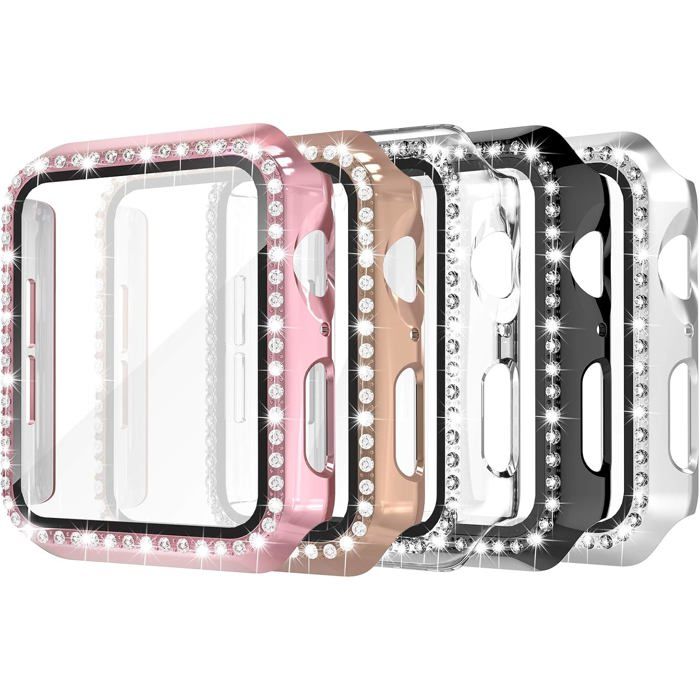 5 Pièces Protection Écran Compatible with Apple Watch 40mm Series 4/5/6/SE Coque 2 en 1 Cadre PC Rigide et Verre Trempé HD